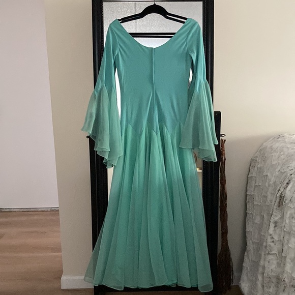 Vintage 1960’s custom teal chiffon evening gown - Picture 5 of 8
